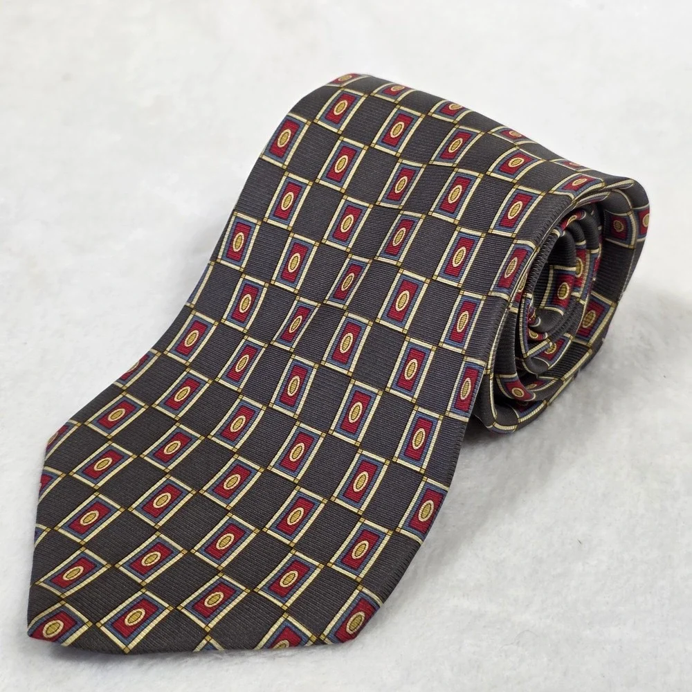 Canali Tie 100% Silk Square Geometric Print‎ 4in Mens Handmade In Italy